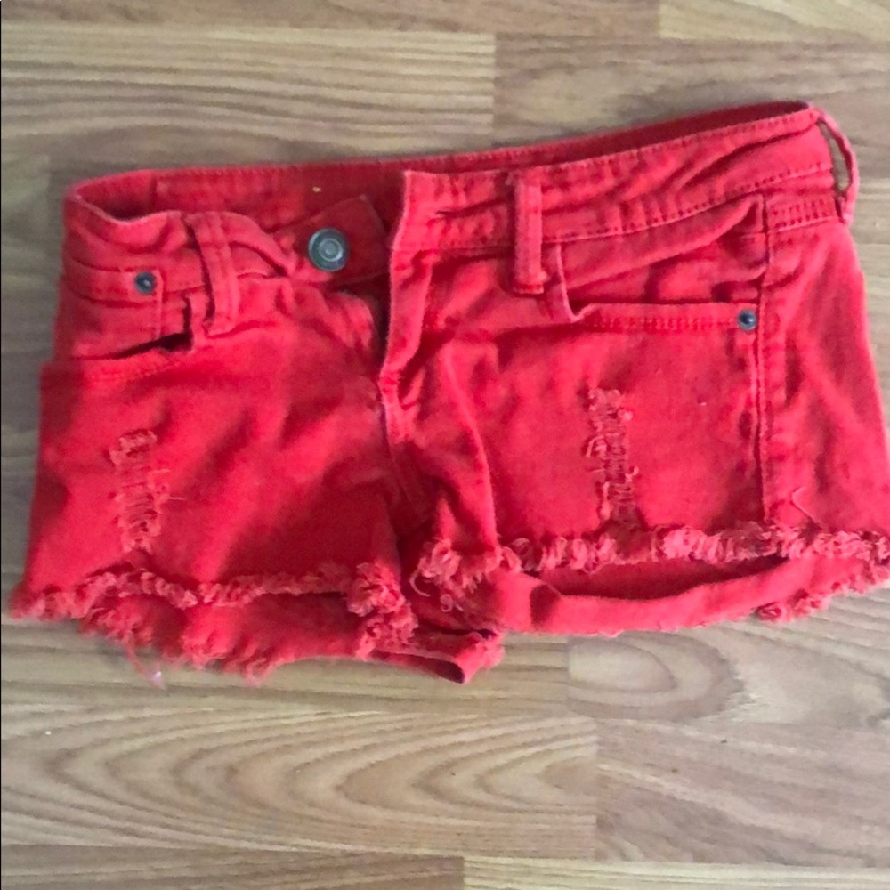 Red denim shorts